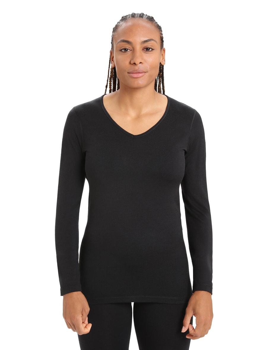 Icebreaker Merino 200 Oasis Long Sleeve V Neck Thermal Top Naisten Base Layers Mustat | FI 1853RVDW